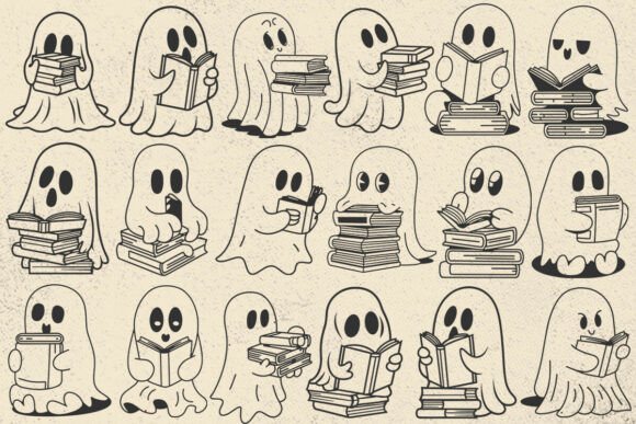 A Cute Ghost Reading Embroidery Design for Real Projects